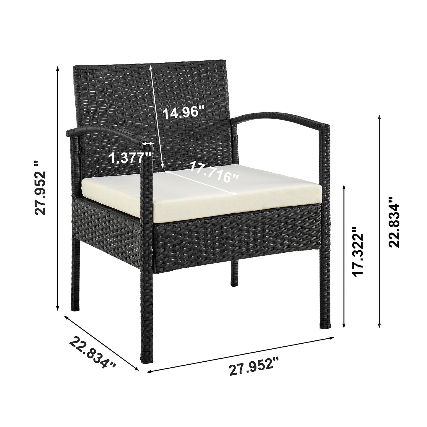 Manhattan Comfort 3-Piece Noli Patio 2- Person Seating Group with End Table