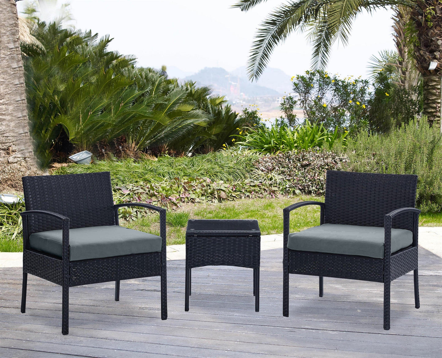 Manhattan Comfort 3-Piece Noli Patio 2- Person Seating Group with End Table