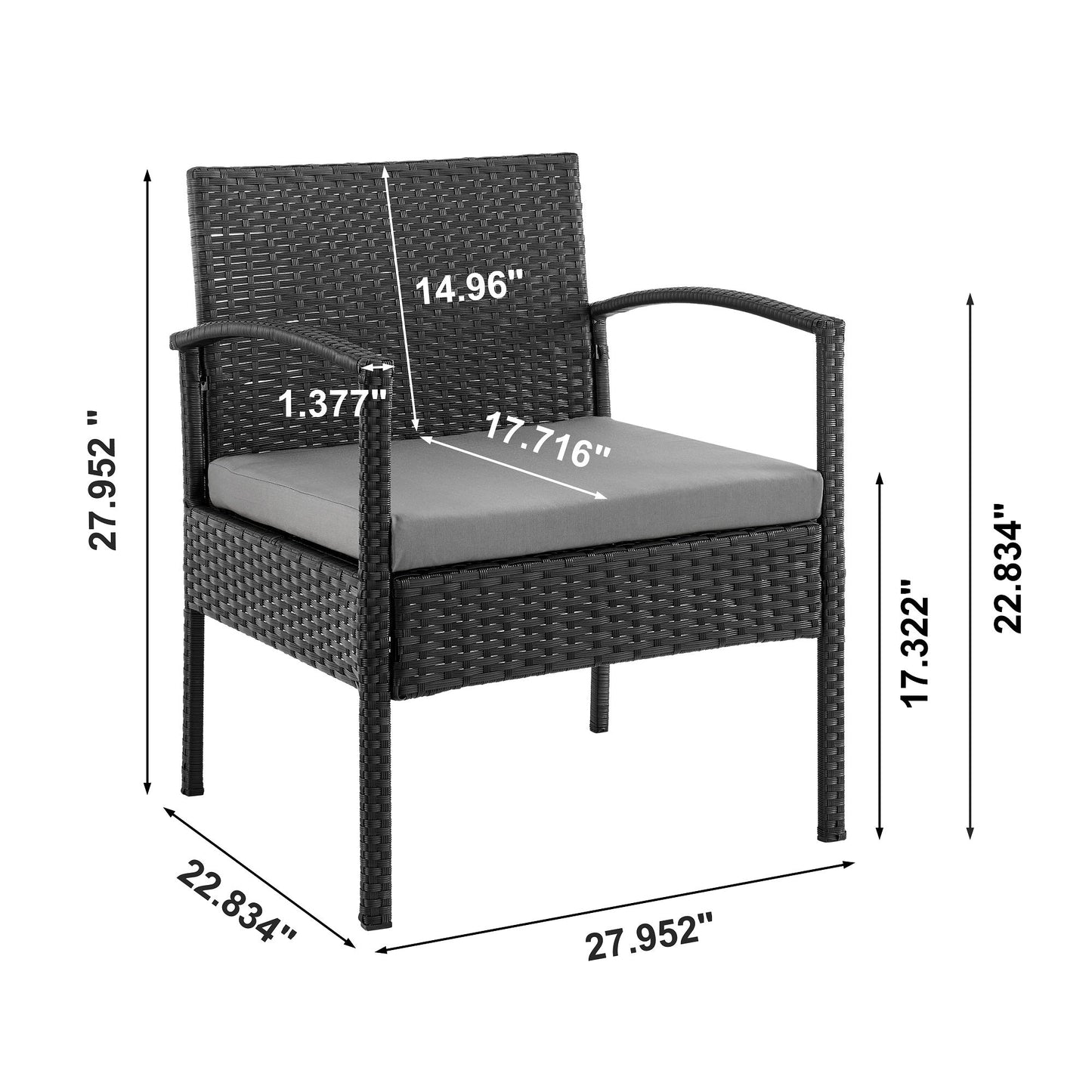 Manhattan Comfort 3-Piece Noli Patio 2- Person Seating Group with End Table