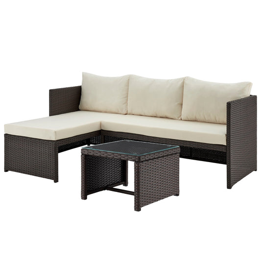 Manhattan Comfort 3-Piece Menton Patio 2-Seater and Lounge Chair with Coffee Table