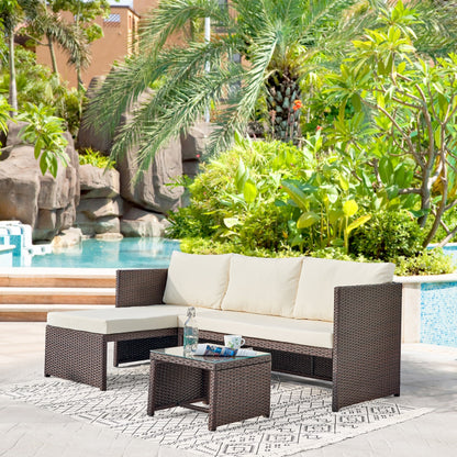 Manhattan Comfort 3-Piece Menton Patio 2-Seater and Lounge Chair with Coffee Table