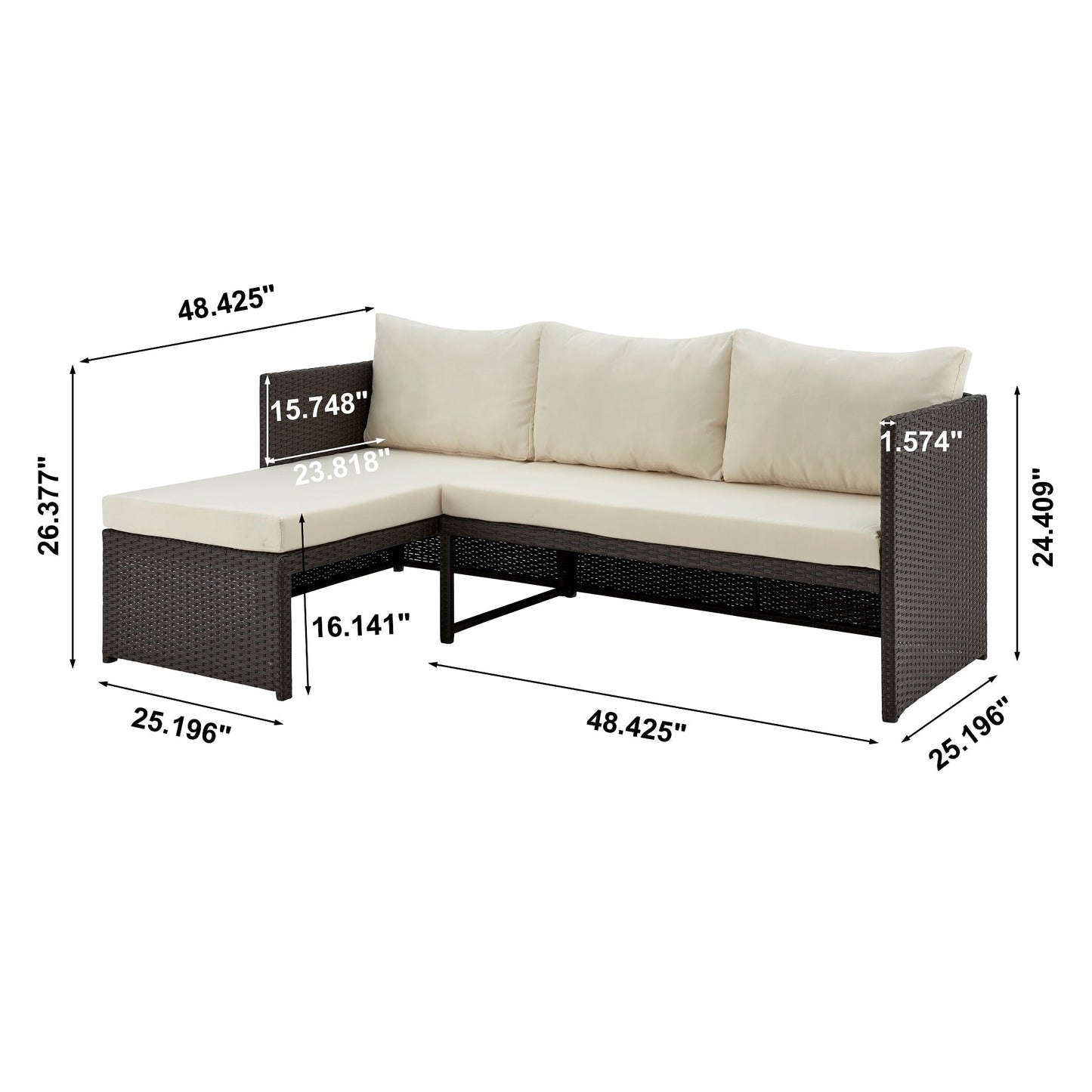 Manhattan Comfort 3-Piece Menton Patio 2-Seater and Lounge Chair with Coffee Table