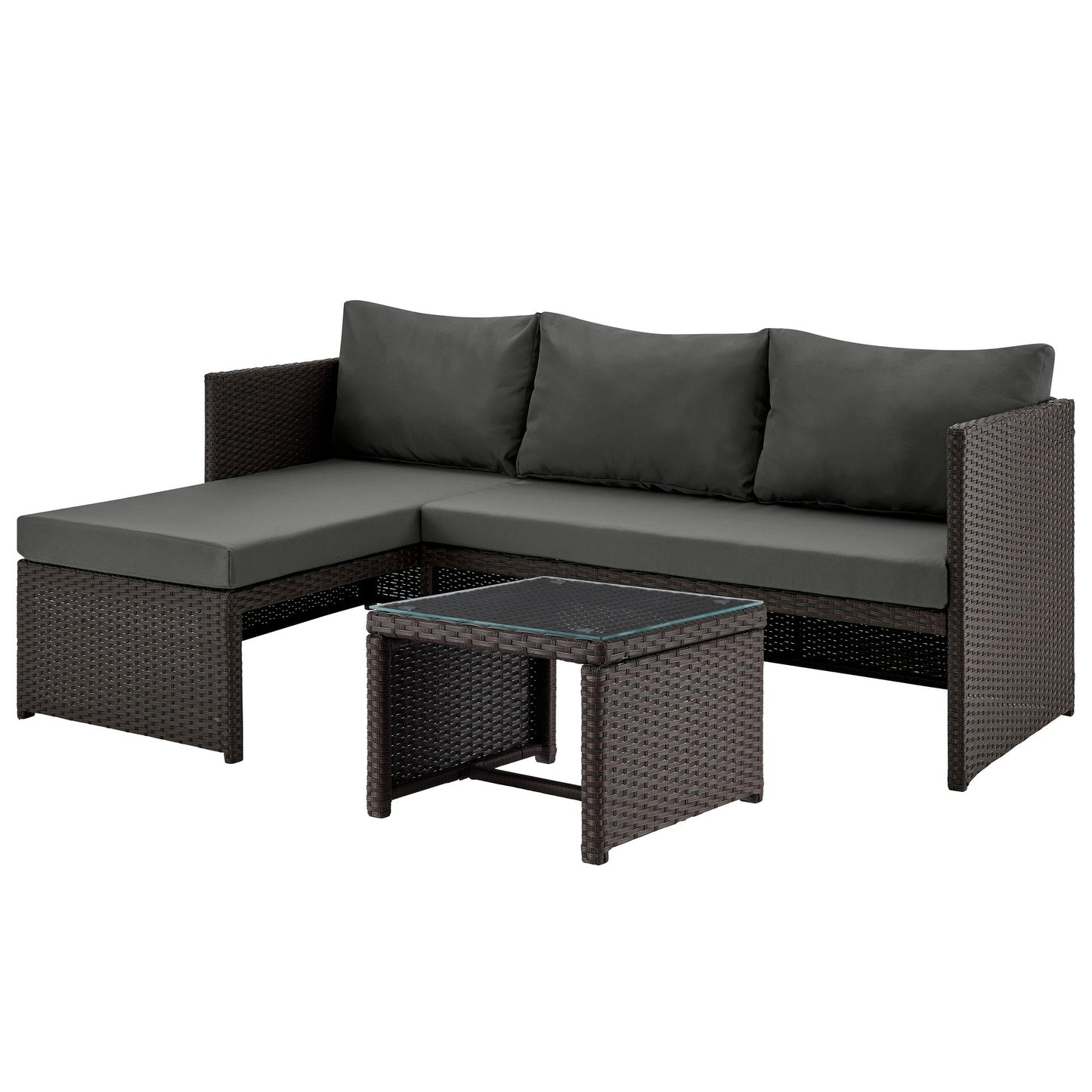 Manhattan Comfort 3-Piece Menton Patio 2-Seater and Lounge Chair with Coffee Table