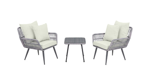 Manhattan Comfort 3-Piece Cannes Patio 2- Person Seating Group with End Table