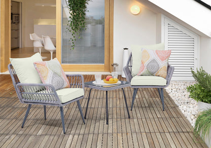 Manhattan Comfort 3-Piece Cannes Patio 2- Person Seating Group with End Table