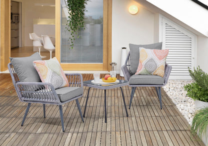 Manhattan Comfort 3-Piece Cannes Patio 2- Person Seating Group with End Table