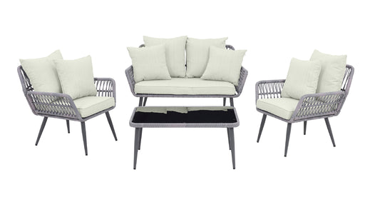 Manhattan Comfort 4-Piece Portofino Patio 4- Person Conversation Set with Coffee Table