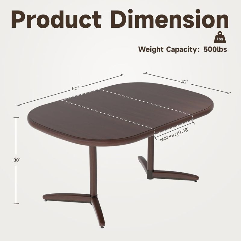Chromcraft Dining Table for 4 Person and 6 Person, Extendable Wooden Kitchen Room Dining Table with 18" Extension Leaf (Walnut)