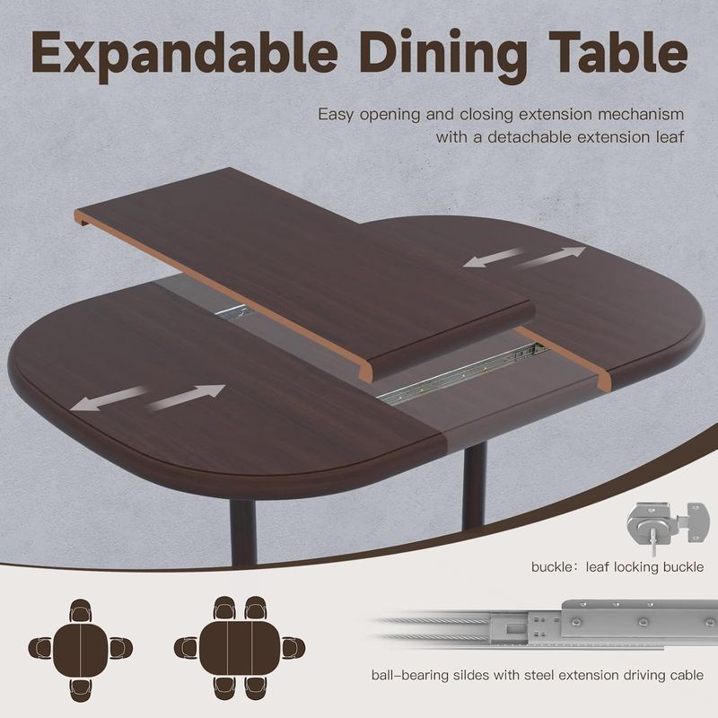 Chromcraft Dining Table for 4 Person and 6 Person, Extendable Wooden Kitchen Room Dining Table with 18" Extension Leaf (Walnut)