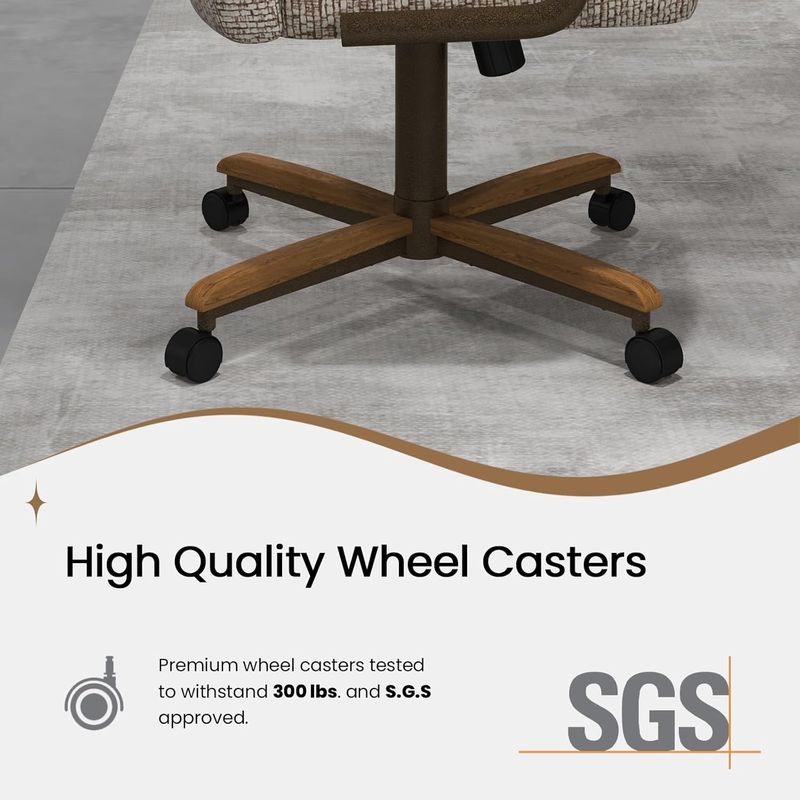 Chromcraft Douglas D7775 Casual Dining Chair Caster Swivel Tilt Fabric Dinning Chair in Chestnut Wood and Texture Bronze Metal Finish