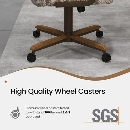 Chromcraft Douglas D7775 Casual Dining Chair Caster Swivel Tilt Fabric Dinning Chair in Chestnut Wood and Texture Bronze Metal Finish