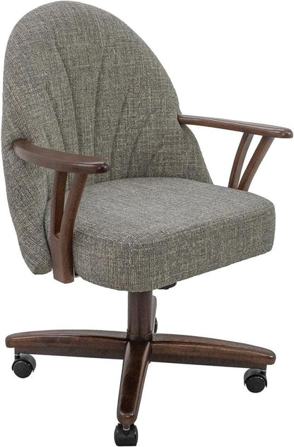 Chromcraft ZIP Ship CM127 Casual Dining Chair Caster Swivel Tilt Fabric Dinning Chair in Walnut Finish
