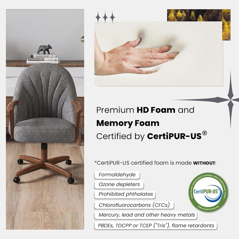 Chromcraft ZIP Ship CM127 Casual Dining Chair Caster Swivel Tilt Fabric Dinning Chair in Chestnut Finish