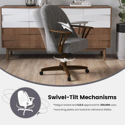 Chromcraft ZIP Ship CM127 Casual Dining Chair Caster Swivel Tilt Fabric Dinning Chair in Walnut Finish