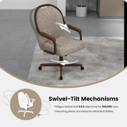 Chromcraft Douglas D7775 Casual Dining Chair Caster Swivel Tilt Fabric Dinning Chair in Walnut Wood and Texture Bronze Metal Finish (#31 Fabric)