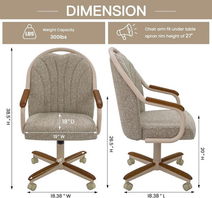 Chromcraft Douglas D7775 Casual Dining Chair Caster Swivel Tilt Fabric Dinning Chair in Walnut Wood and Texture Bronze Metal Finish