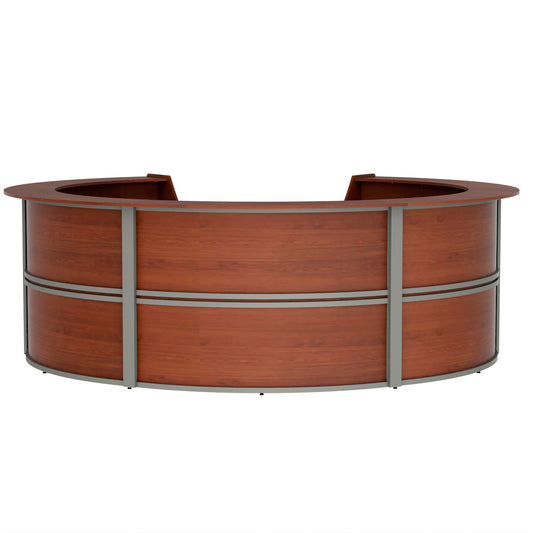 Curved Reception Desk with Counter, 5 Units, 142”W x 133”D