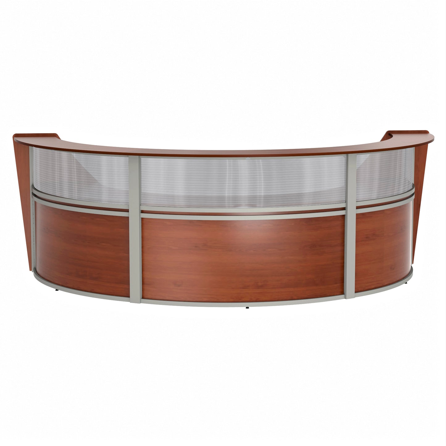 Curved Reception Desk 3 Units, Clear Panel, 143”W x 71”D