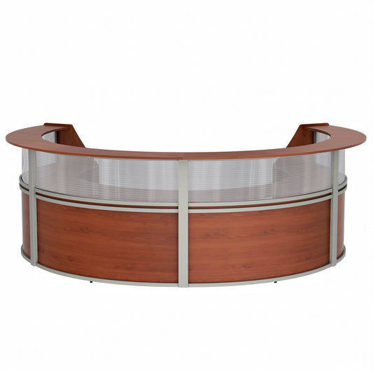 Curved Reception Desk 4 Units, Clear Panel, 142”W x 107”D