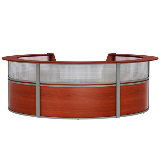 Curved Reception Desk 5 Units, Clear Panel, 142”W x 133”D