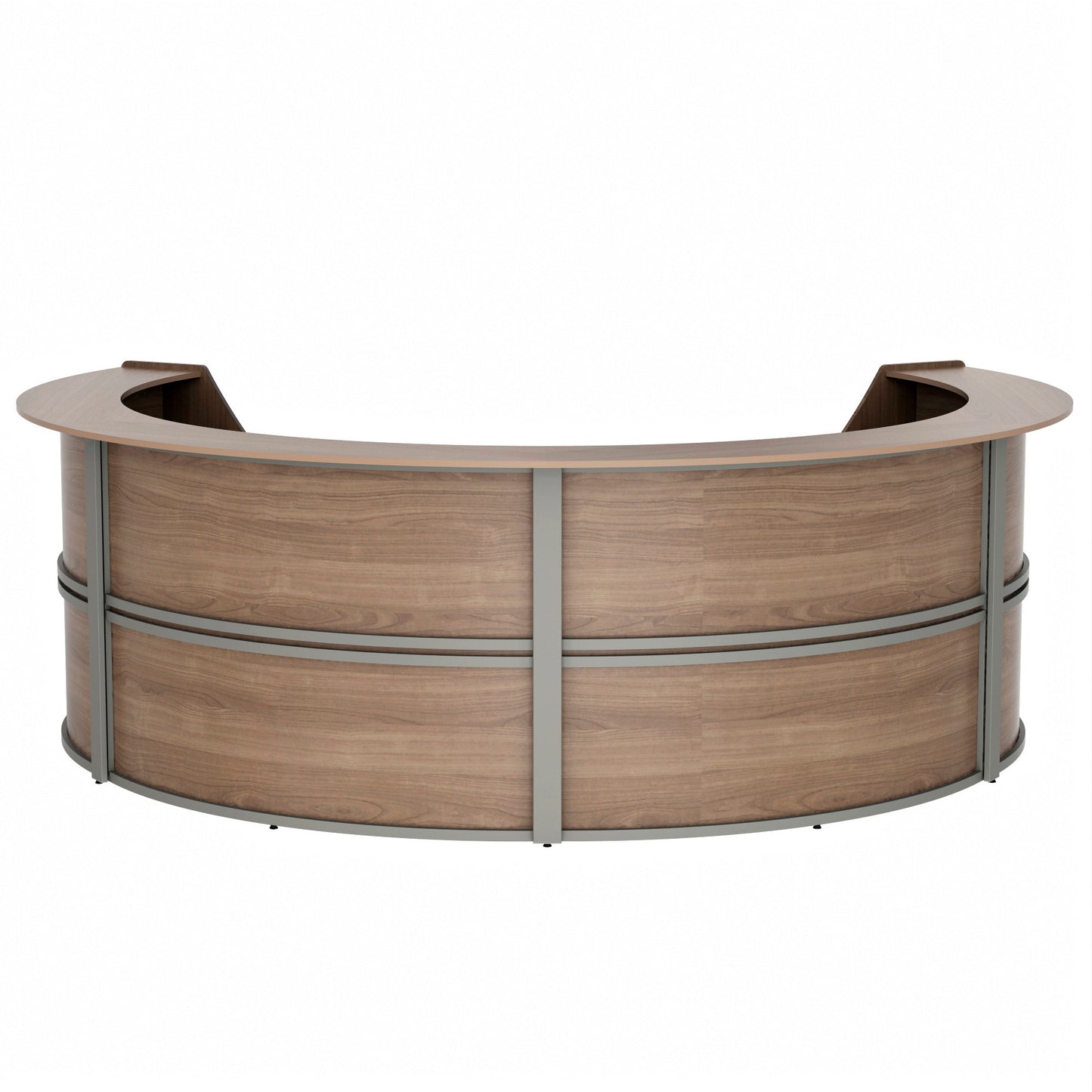 Curved Reception Desk with Counter, 4 Units, 142”W x 107”D