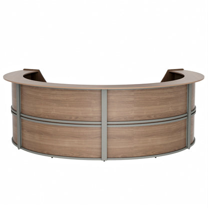 Curved Reception Desk with Counter, 4 Units, 142”W x 107”D