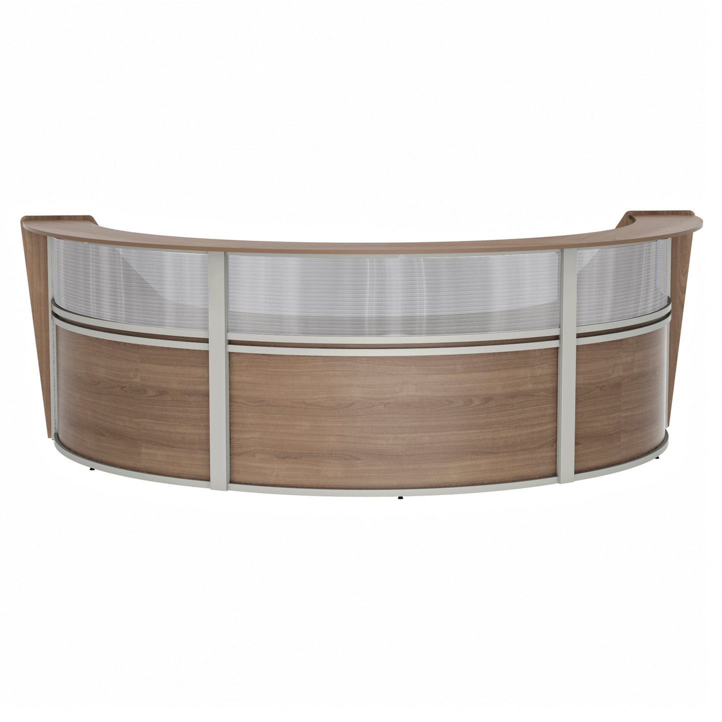 Curved Reception Desk 3 Units, Clear Panel, 143”W x 71”D