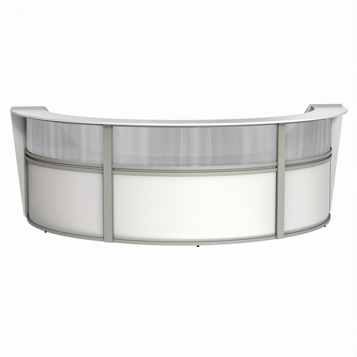 Curved Reception Desk 3 Units, Clear Panel, 143”W x 71”D