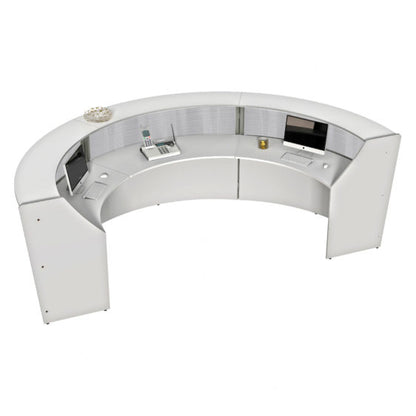 Curved Reception Desk 3 Units, Clear Panel, 143”W x 71”D