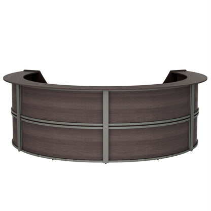 Curved Reception Desk with Counter, 4 Units, 142”W x 107”D