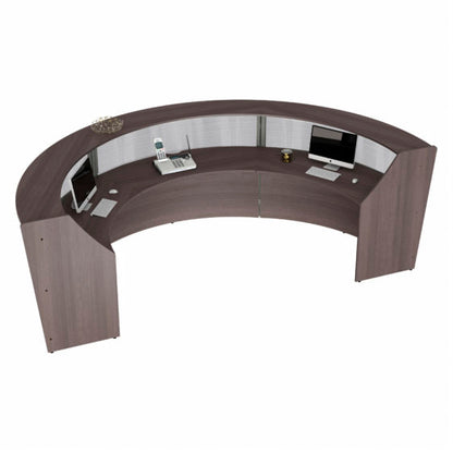 Curved Reception Desk 3 Units, Clear Panel, 143”W x 71”D