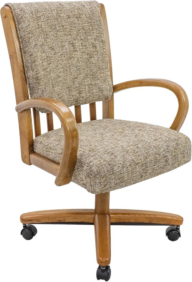 Chromcraft ZIP Ship CM177 Casual Dining Chair Caster Swivel Tilt Fabric Dinning Chair in Chestnut Finish