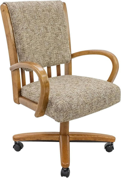 Chromcraft ZIP Ship CM177 Casual Dining Chair Caster Swivel Tilt Fabric Dinning Chair in Chestnut Finish