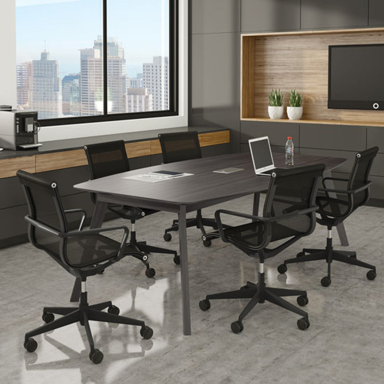 OfficeSource | Sienna Collection | 94'' Boat Shape Conference Table with Grommet