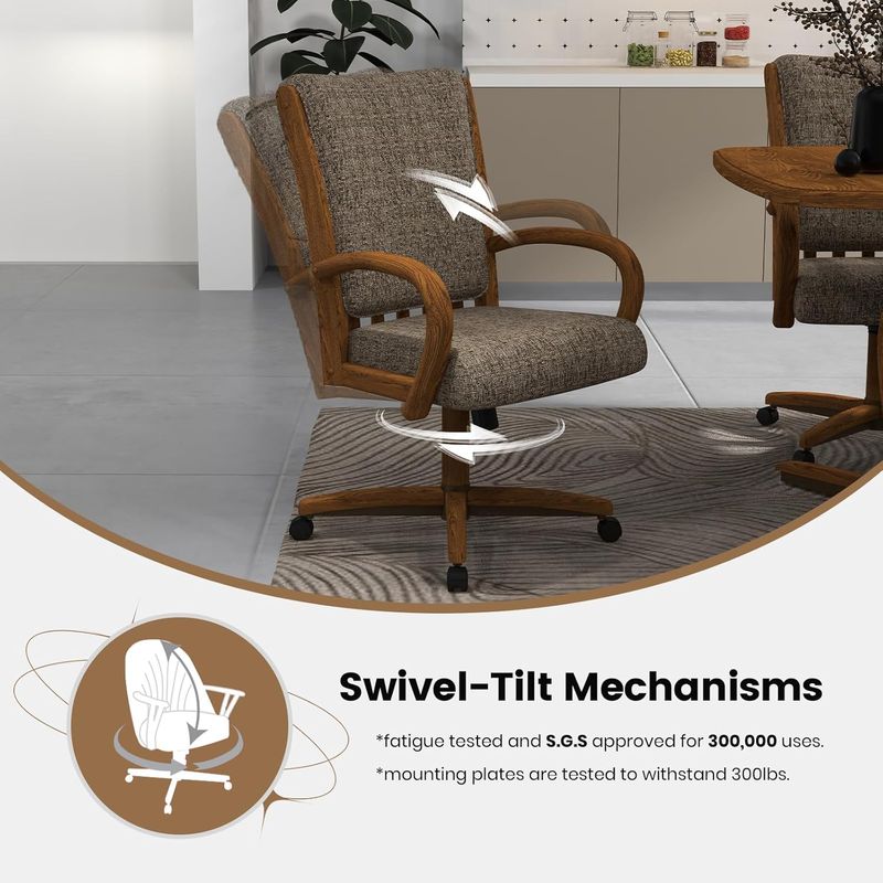 Chromcraft ZIP Ship CM177 Casual Dining Chair Caster Swivel Tilt Fabric Dinning Chair in Chestnut Finish