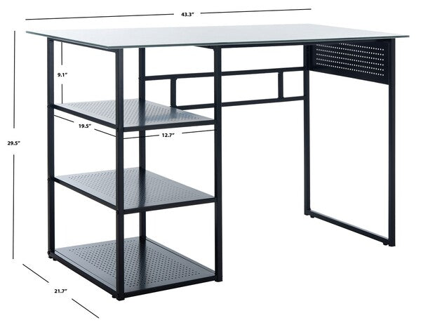 Xyla 3 Shelf Glass Top Desk