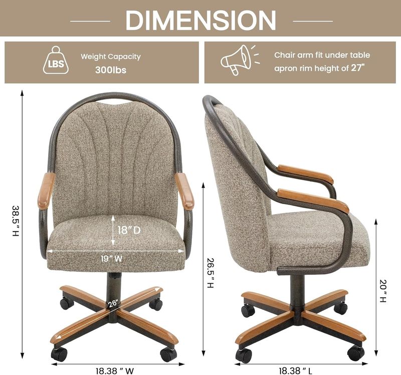 Chromcraft Douglas D7775 Casual Dining Chair Caster Swivel Tilt Fabric Dinning Chair in Chestnut Wood and Texture Bronze Metal Finish
