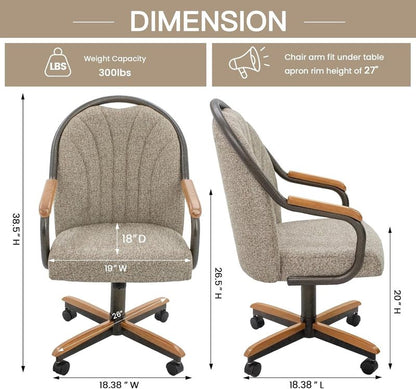 Chromcraft Douglas D7775 Casual Dining Chair Caster Swivel Tilt Fabric Dinning Chair in Chestnut Wood and Texture Bronze Metal Finish