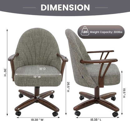 Chromcraft ZIP Ship CM127 Casual Dining Chair Caster Swivel Tilt Fabric Dinning Chair in Walnut Finish