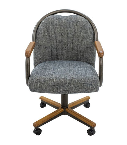Chromcraft ZIP Ship CM188 Casual Dining Chair Caster Swivel Tilt Fabric Dinning Chair in Chestnut & Texture Bronze Finish