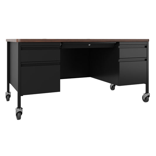 OfficeSource Whitley Collection Mobile Double Pedestal Teacher's Desk - 60''W x 30''D