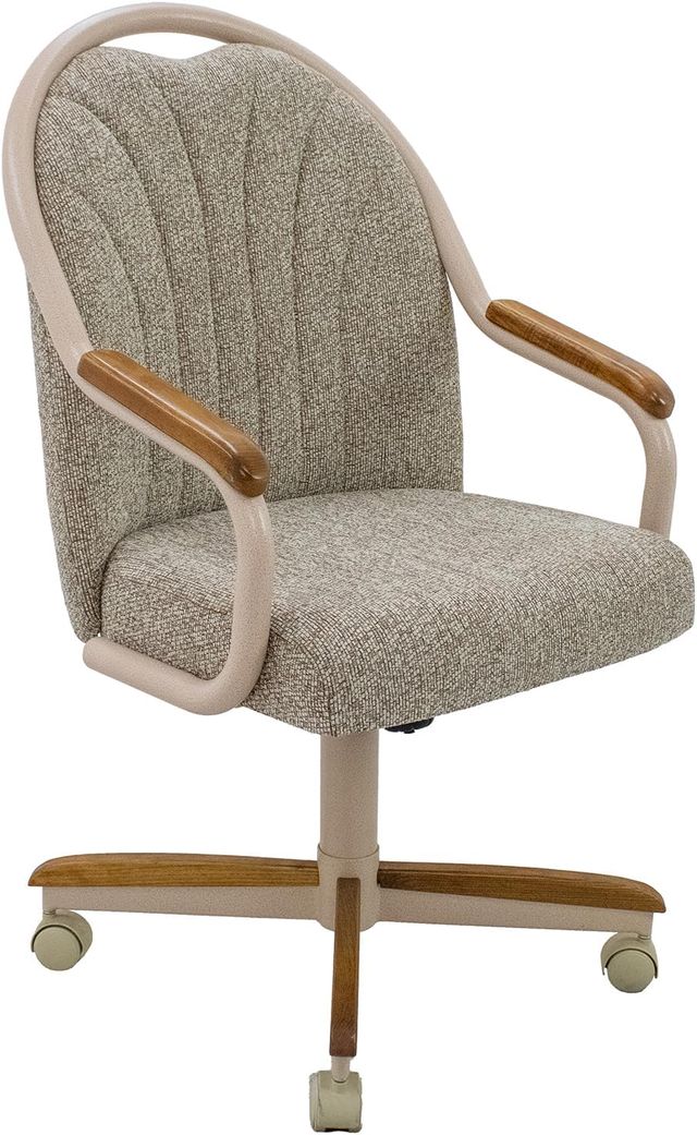 Chromcraft Douglas D7775 Casual Dining Chair Caster Swivel Tilt Fabric Dinning Chair in Chestnut Wood and Light Sand Metal Finish