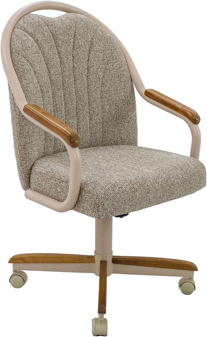 Chromcraft Douglas D7775 Casual Dining Chair Caster Swivel Tilt Fabric Dinning Chair in Chestnut Wood and Light Sand Metal Finish
