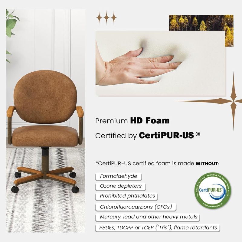 Chromcraft Douglas D1162 Casual Dining Chair Caster Swivel Tilt Fabric Dinning Chair with CAMEL PU