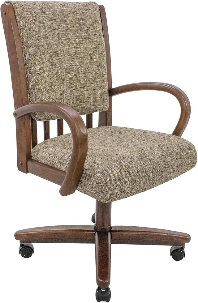Chromcraft ZIP Ship CM177 Casual Dining Chair Caster Swivel Tilt Fabric Dinning Chair in Walnut Finish