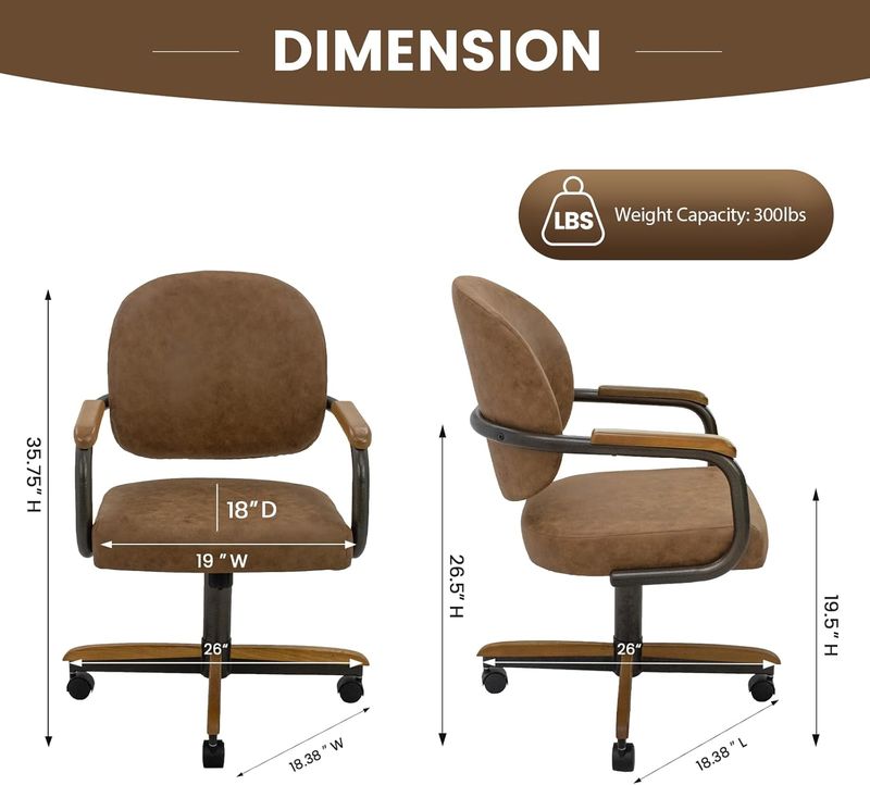 Chromcraft Douglas D1162 Casual Dining Chair Caster Swivel Tilt Fabric Dinning Chair with CAMEL PU