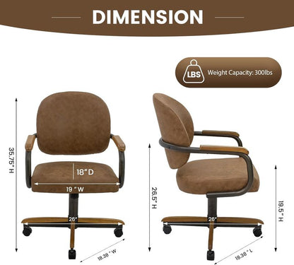 Chromcraft Douglas D1162 Casual Dining Chair Caster Swivel Tilt Fabric Dinning Chair with CAMEL PU