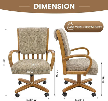 Chromcraft ZIP Ship CM177 Casual Dining Chair Caster Swivel Tilt Fabric Dinning Chair in Chestnut Finish