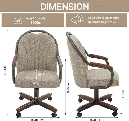 Chromcraft Douglas D7775 Casual Dining Chair Caster Swivel Tilt Fabric Dinning Chair in Walnut Wood and Texture Bronze Metal Finish (#31 Fabric)