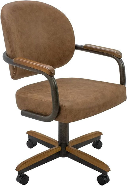 Chromcraft Douglas D1162 Casual Dining Chair Caster Swivel Tilt Fabric Dinning Chair with CAMEL PU